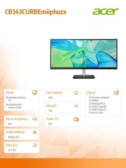Monitor 34 cale CB343CURBEmiiphuzx WQHD IPS 2HDMI