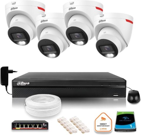 Zestaw monitoringu IP DAHUA 4 kamery zewnętrzne WizColor 2K 30m