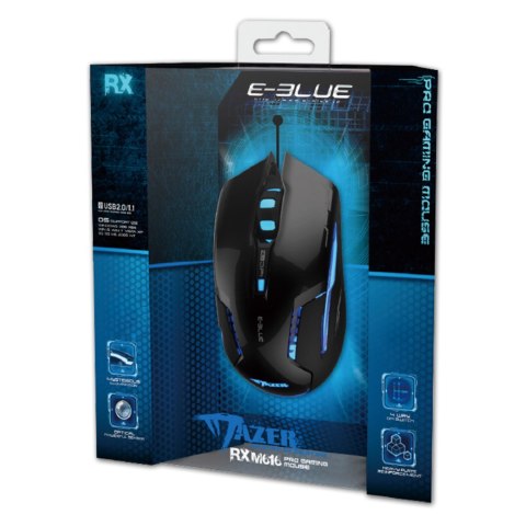 Mysz przewodowa USB, E-blue Mazer RX, czarna, optyczna, 2500DPI