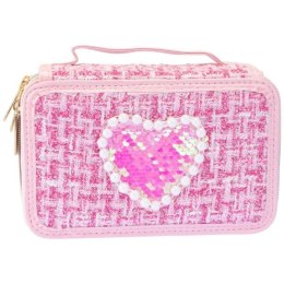 Piórnik tweedowy 3 poziomy jasny róż