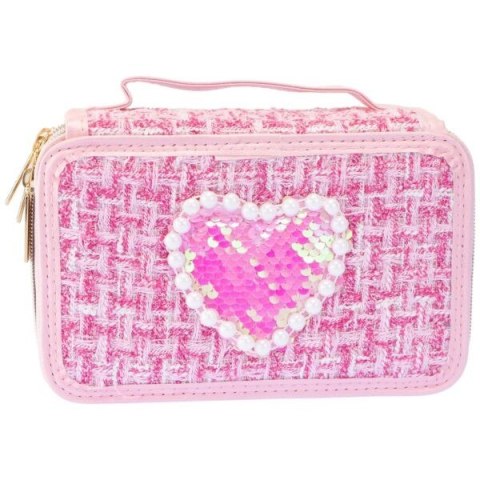 Piórnik tweedowy 3 poziomy jasny róż