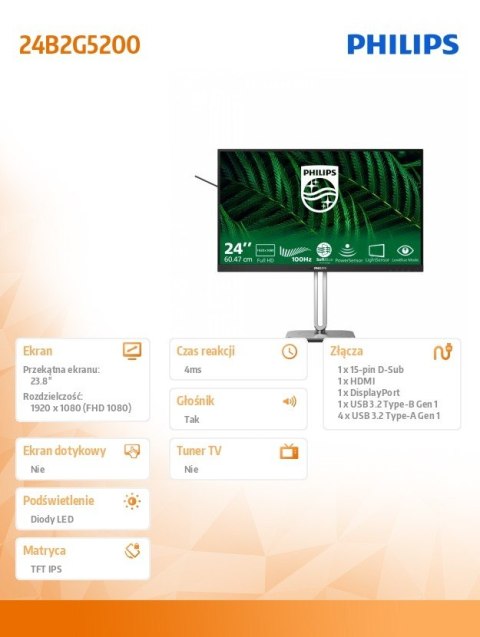 Monitor 23.8 cala 24B2G5200 IPS 100Hz HDMI DP Pivot Głośniki
