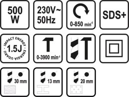 STHOR MŁOTOWIERTARKA SDS PLUS 500W 2 FUNKCJE