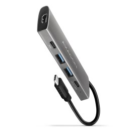 HMC-5G21 Wieloportowy hub USB 5in1, 10Gbps, 2x USB-A + 2x USB-C + HDMI 4K/30Hz, PD 60W, 13cm USB-C kabel