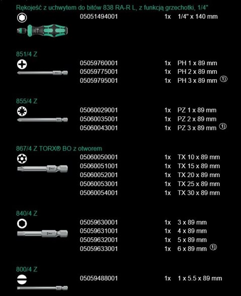 ZESTAW BITÓW O DŁUGOŚCI 89 MM Z FUNKCJĄ GRZECHOTKI, 17 CZ.