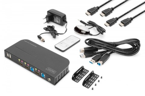 Przełącznik KVM 2 portowy, 2x HDMI IN, 1x HDMI OUT, 2x USB A, 1x Audio, 4K x 2K 60Hz, IN&OUT