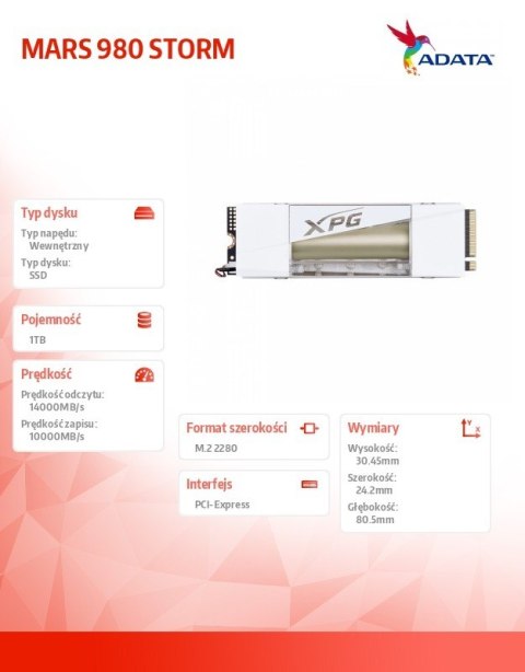 Dysk SSD XPG MARS 980 STORM 1TB PCIe 5x4 14/10 GB/s