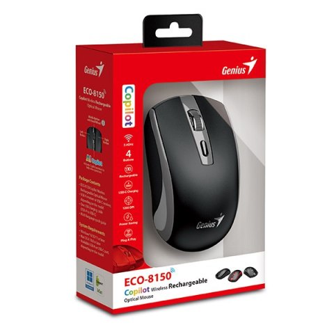 Genius ECO-8150 Mysz bezprzewodowa, czarno-szara, 1200DPI