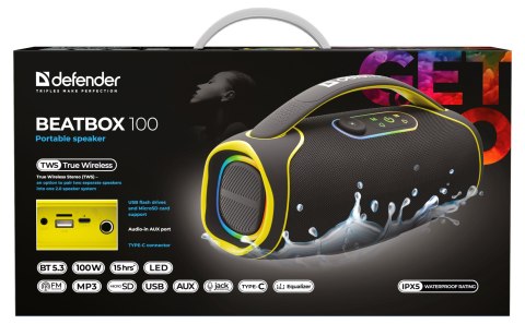 Defender głośnik BEATBOX 100, 100W, czarny, TWS,IPX5,AUX/Bluetooth