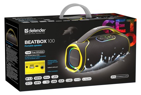 Defender głośnik BEATBOX 100, 100W, czarny, TWS,IPX5,AUX/Bluetooth