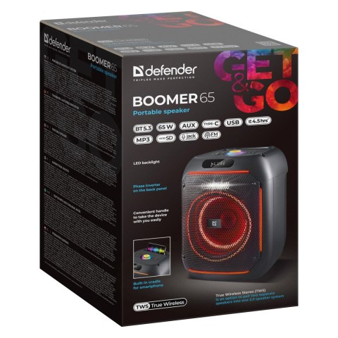 Defender głośnik BOOMER 65, 65W, czarny, TWS, AUX/Bluetooth