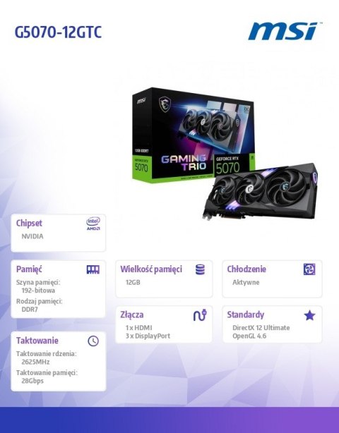 Karta graficzna GeForce RTX 5070 12G GAMING TRIO OC GDDR7 192bit HDMI/3DP