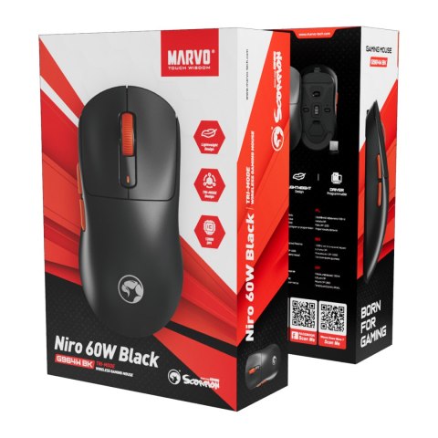 Marvo NIRO 60 Mysz czarna, 12000DPI, Tri-Mode