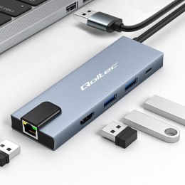 HUB Adapter USB-C 5w1 | USB-C PD 100W | 2xUSB | HDMI 4K | RJ45