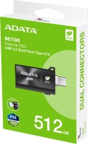 Adata Dysk Zewnętrzny SSD SC730 512G USB 3.2C/A 600/600MB/s czarny