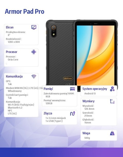 Tablet Armor Pad Pro 4G 8" 8/128GB IP69K Czarny