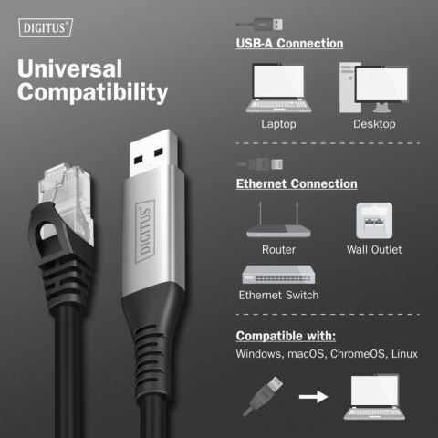 Kabel adapter USB-A - RJ45 Kat. 6A S/FTP, 1 Gbit/s, USB 3.2 Gen1, LSZH, 2m
