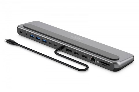 Stacja dokująca USB-C 12 portowa, max. 8K/30Hz z HDR, HDMI, DP, max. 3 monitory (MST), USB-C 3.2 Gen2, Gigabit Ethernet, SD/Micr