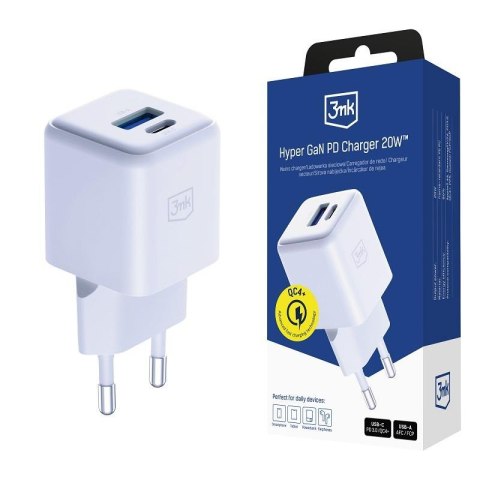 Ładowarka sieciowa 3mk Hyper GaN Charger 20W QC4+ PD PPS USB-C USB-A White