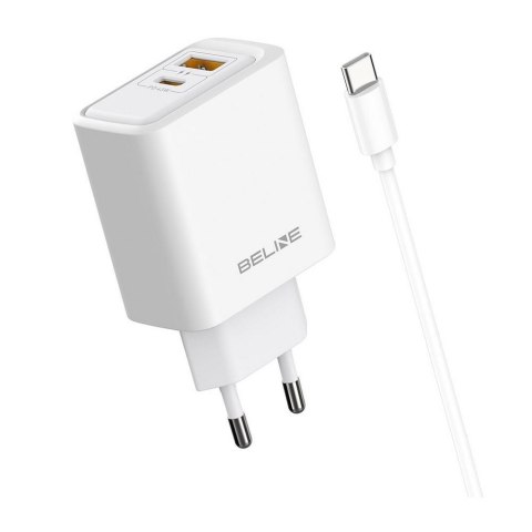 Ładowarka sieciowa Beline 45W 1xUSB-C + 1xUSB GaN PD 3.0 QC 3.0 + kabel USB-C/USB-C - biała