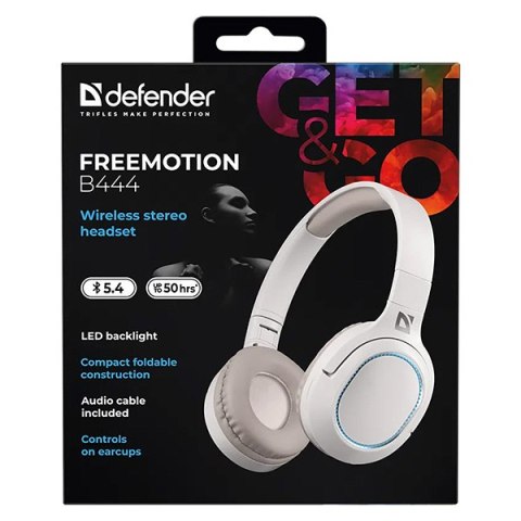 Defender FreeMotion B444 słuchawki z mikrofonem, bezprzewodowa, beżowa, Podświetlenie LED