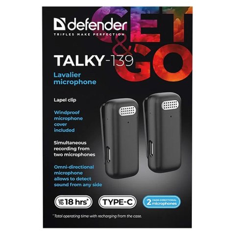Defender, Lavalier mikrofon, TALKY-139, czarny