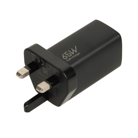 Ładowarka sieciowa GaN iBOX C-65 PD65W, USB-C, kabel USB-C wtyczka UK Black