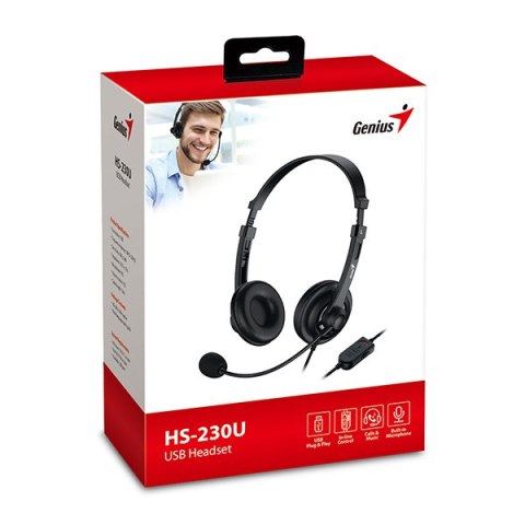 Genius HS-230U słuchawki z mikrofonem, przewodowa, czarna, USB