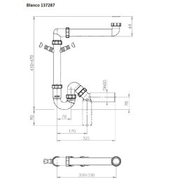 Blanco Syfon plastikowy do zlewu, 40 nebo 50 mm, 325mm, biały, Specjalny syfon 6/4