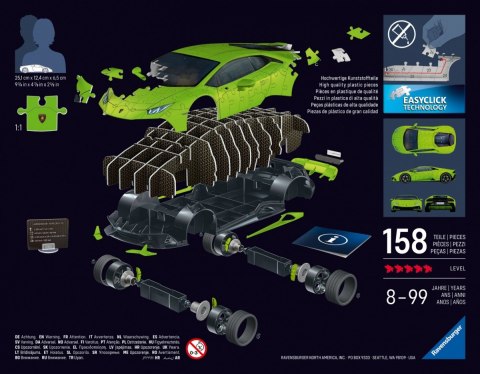 Puzzle 3D 158 elementów Samochód Lamborghini Huracan EVO Verde