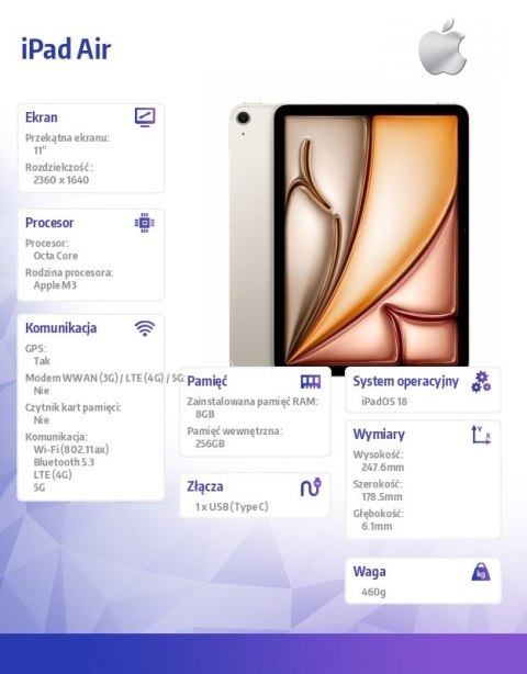 IPad Air 11 cali WiFi + Cellular 256GB Złoty