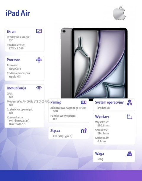 IPad Air 13 cali WiFi 1TB Szary