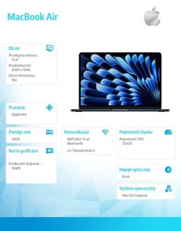 MacBook Air 13 cali /10C GPU/24GB /512GB Czarny