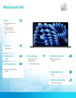 MacBook Air 15.3 cala: M4 10/10, 24GB, 512GB - Północ