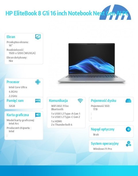 Notebook EliteBook 8 G1i U7-258V 1TB/32GB/W11P/16.0 C51MDET