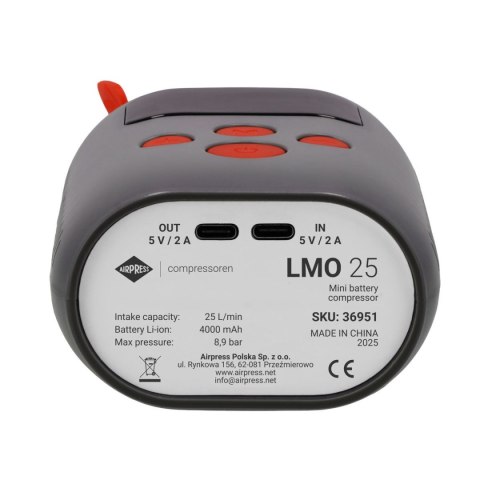 MINI KOMPRESOR AKUMULATOROWY LMO 25 4000MAH 8.9BAR USB