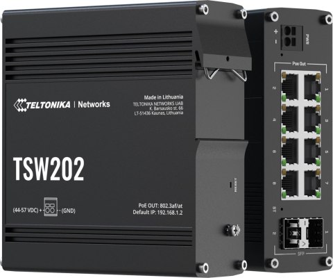Teltonika TSW202 switch przemysłowy zarządzalny 8xFE 2xSFP PoE+ (TSW202000000) DIN
