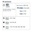 KING TONY ZESTAW NARZĘDZI 1/4" 27cz. NASADKI KRÓTKIE, 12-kąt. 4 - 14mm Z GRZECHOTKĄ I AKCESORIAMI