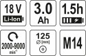 YATO SZLIFIERKA KĄTOWA BEZSZCZOTKOWA 18V 125mm 1x3,0Ah