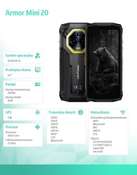 Smartfon Armor Mini 20 4G 8/256GB IP69K Czarny