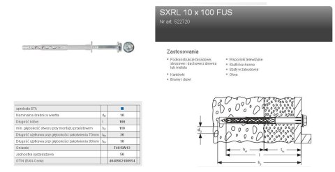 FISCHER KOŁEK ROZP.SXRL 10x100 FUS/50szt T40/SW13.