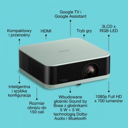 Projektor mini laser EF-61G FHD/700L/5m:1/1.6kg zielony