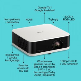 Projektor mini laser EF-61W FHD/700L/5m:1/1.6kg biały