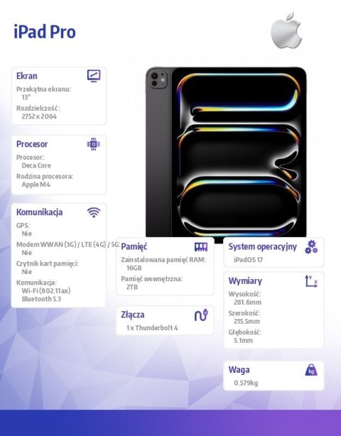 IPad Pro 13 cali Wi-Fi 2TB - Gwiezdna czerń Nano