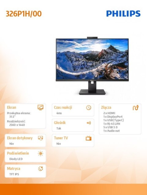 Monitor 326P1H 31.5 cala IPS HDMIx2 DP USB-C