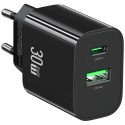 Ładowarka sieciowa 30W 1xUSB-C 1xUSB-A Fast czarging Czarna