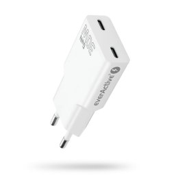 Ładowarka sieciowa everActive GaN SUPER SLIM SC-385Q QC4+ 2x USB-C PD 30W biała