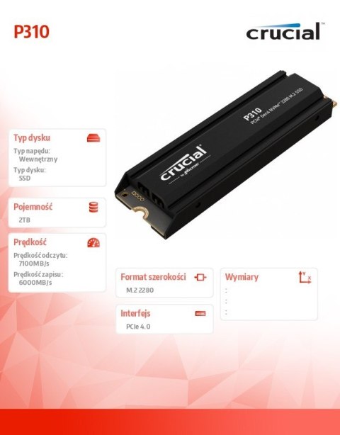 Dysk SSD P310 2TB M.2 NVMe PCIe 4.0 2280 radiator