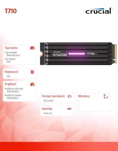 Dysk SSD T710 1TB M.2 NVMe 2280 PCIe 5.0 14900/13700 radiator