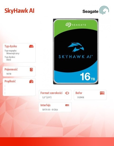Dysk twardy SkyHawk AI 16TB 3.5 512MB ST16000VE005